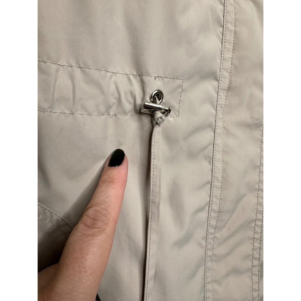 JM Collection Womens Tan Khaki Hooded Utility Rain Jacket Contrast Trim Size‎ L